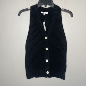 MADEWELL Cutaway Sweater Vest Women Small Black Button Up NEW Cotton Blend NQ338